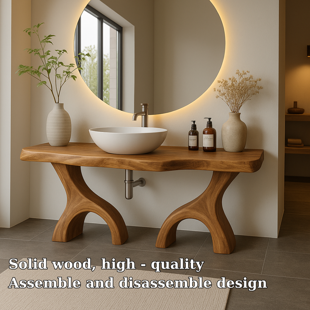 Handcrafted Solid Wood Bathroom Vanity with Dual Arched Base – Modern Organic Bathroom Design