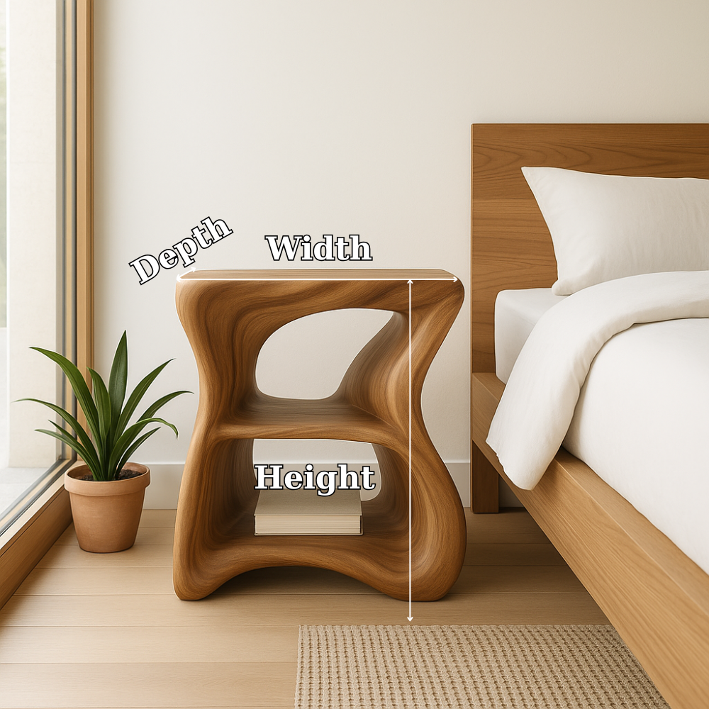 Handcrafted Solid Wood Nightstand – Modern Organic Bedside Table with Sculpted Shelves
