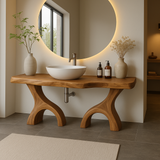 Handcrafted Solid Wood Bathroom Vanity with Dual Arched Base – Modern Organic Bathroom Design