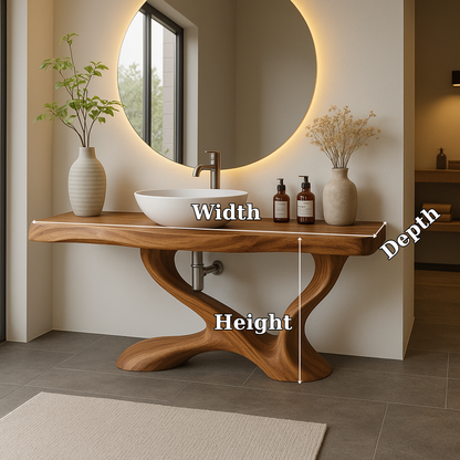 Handcrafted Solid Wood Bathroom Vanity with Sculptural Base – Modern Organic Bathroom Design