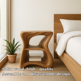 Handcrafted Solid Wood Nightstand – Modern Organic Bedside Table with Sculpted Shelves