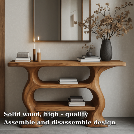 Handcrafted Solid Wood Console Table with Organic Flow Design – Modern Sculptural Accent