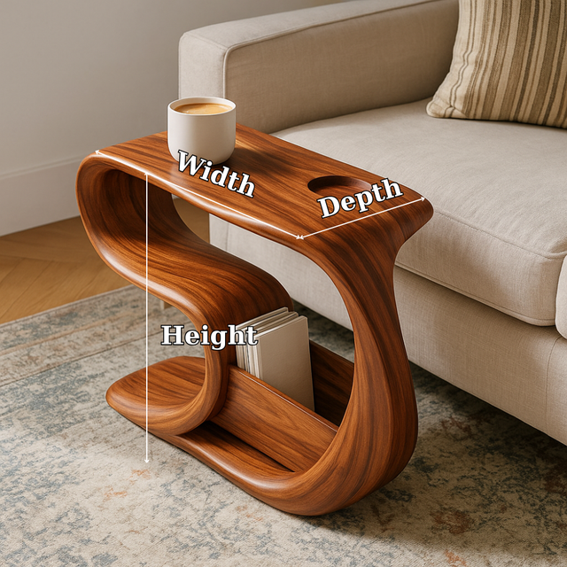 Handcrafted Solid Wood Armrest Table – Sculpted Organic Side Table with Storage Shelf