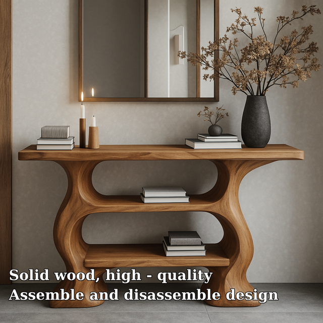Handcrafted Solid Wood Console Table with Organic Flow Design – Modern Sculptural Accent