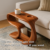 Handcrafted Solid Wood Armrest Table – Sculpted Organic Side Table with Storage Shelf