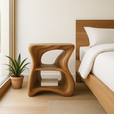 Handcrafted Solid Wood Nightstand – Modern Organic Bedside Table with Sculpted Shelves