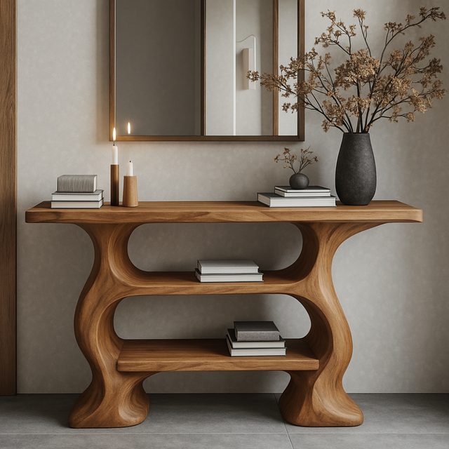 Handcrafted Solid Wood Console Table with Organic Flow Design – Modern Sculptural Accent