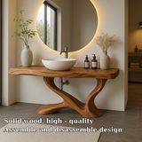 Handcrafted Solid Wood Bathroom Vanity with Sculptural Base – Modern Organic Bathroom Design