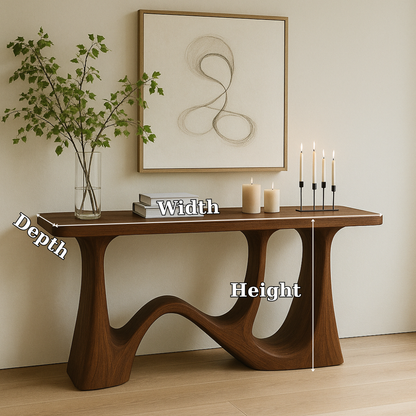 Handcrafted Solid Wood Console Table with Sculptural Wave Legs – Modern Minimalist Design