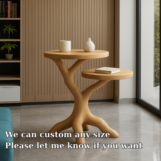 Handcrafted Solid Wood End Table – Two-Tier Light Oak Organic Design for Modern Spaces