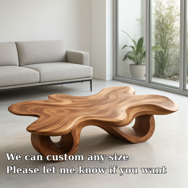 Handcrafted Solid Wood Coffee Table – Organic Sculpted Freeform Design