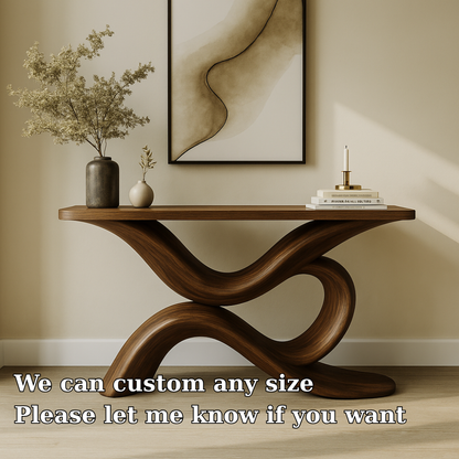 Handcrafted Solid Wood Console Table – Sculptural Modern Design for Entryway or Living Room