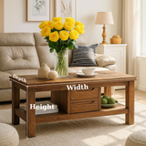 Handcrafted Solid Wood Coffee Table – Modern Farmhouse Center Table with Drawers and Open Shelf for Cozy Living Room