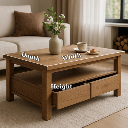 Handcrafted Solid Wood Coffee Table – Modern Rustic Design with Storage Drawers