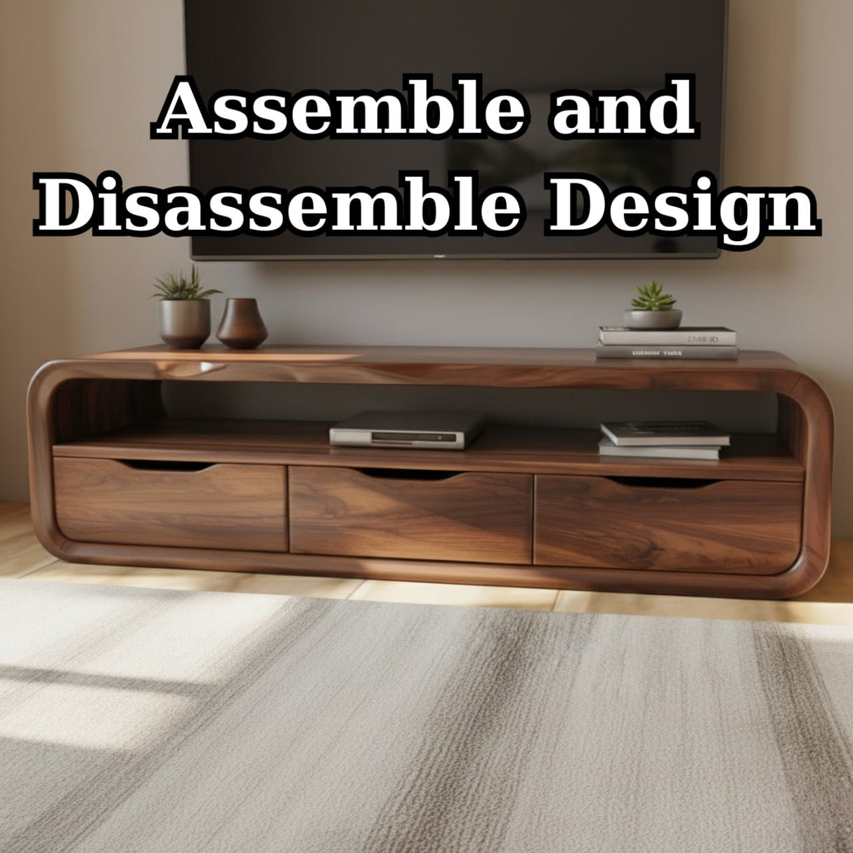 Handcrafted Solid Wood TV Stand with Smooth Curved Edges and Minimalist Storage Design