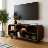 Handcrafted Solid Wood TV Stand – Sculptural Retro-Modern Soft Form Console