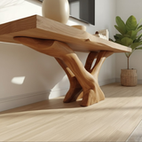 Handcrafted Solid Wood TV Stand with Natural Live Edge and Artistic Root-Inspired Base